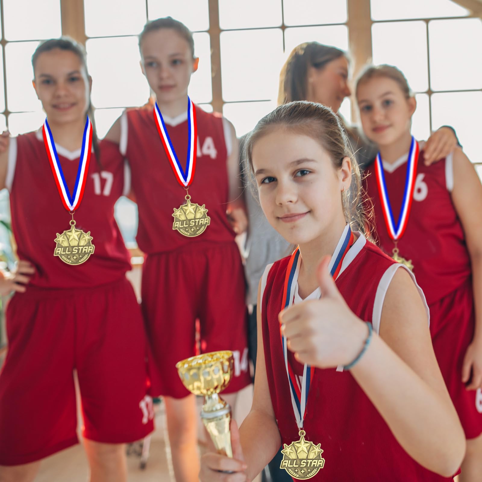 Quelay 30 medallas de premio de 2 pulgadas, medallas de oro a granel con cintas para el cuello, trofeo de metal, regalo para torneos, competiciones, fiestas, niños y adultos (All Star)
