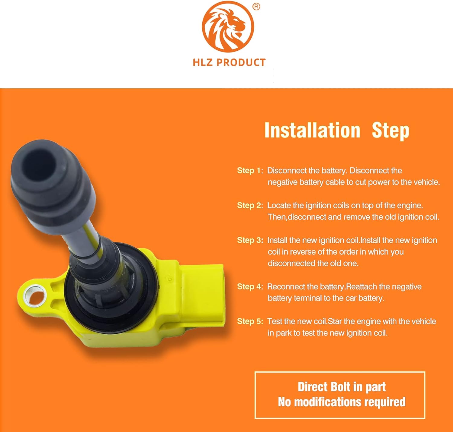 HLZ HIGH PERFORMANCE IGNITION COIL 22433-8H315 224338H315 22448-8H315 224488H315 UF-350 UF350 C1398 SET OF 4 COMPATIBLE WITH Nisssan X-Trail Altima Sentra 2.5L L4 T30 L31 QR25