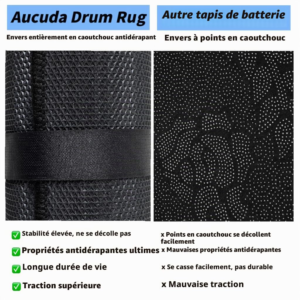 Aucuda Tapis de tambour antidérapant, insonorisant, 120 x 140 cm, pour enfants, tapis de batterie pour mini batterie et caisse claire