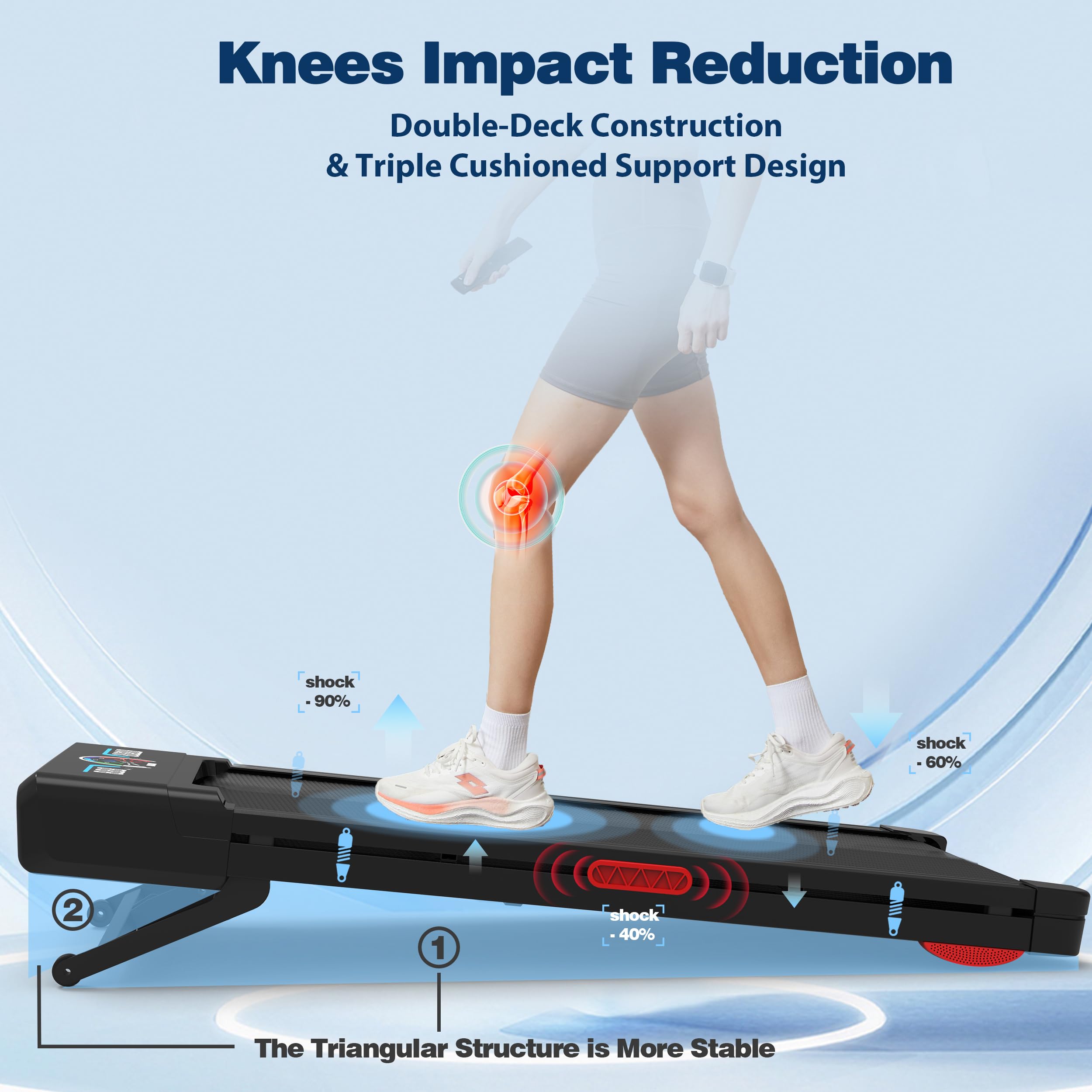 TRAILVIBER Walking Pad Treadmill with 12% 9-Level Auto Incline, 450 lbs Capacity RGB LED Screen, Bluetooth Speaker Under Desk Treadmill, Compact Treadmills for Home Hiking: Blue Black