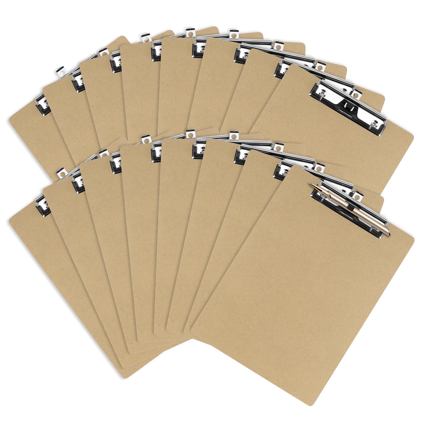 Pechor Clipboard (Set of 16) A4 Hardboard Clipboards Masonite Clip Board Pack with Detachable Pen Clip, Classroom Office Warehouse Supplies