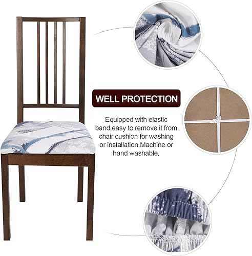 Miniatura 2 de SearchI Juego de 6 fundas de asiento para sillas de comedor, fundas de asiento elásticas con estampado, extraíbles y lavables, fundas de cojín para