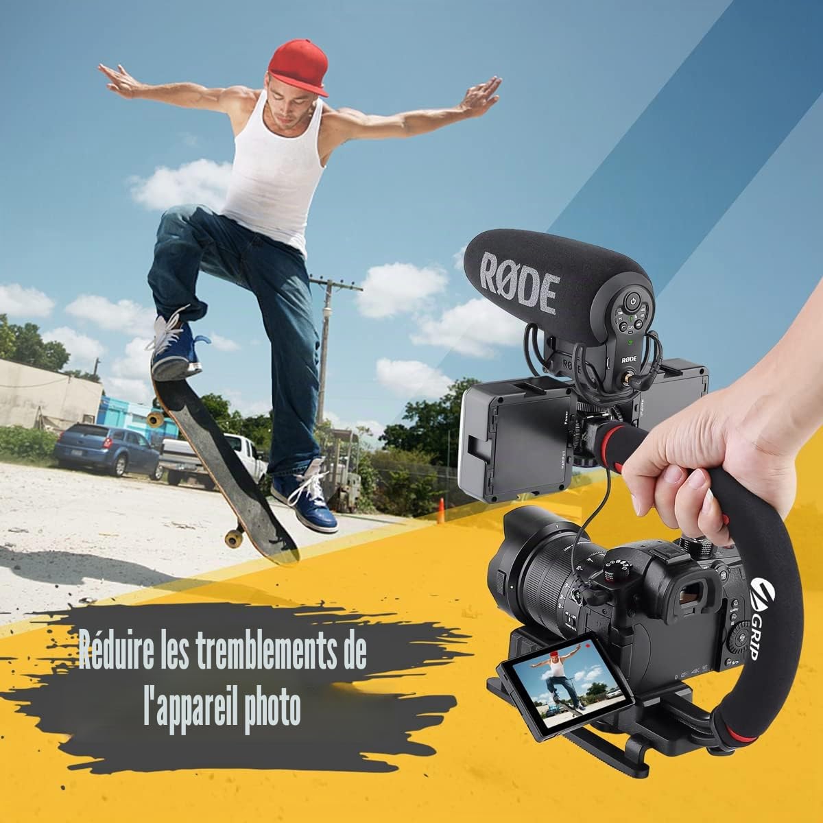 Zeadio Poignée de stabilisation d’Action vidéo avec Monture Cold Shoe pour ompatibilité avec Toutes Les caméras, caméscopes, caméras d’Action, DSLR