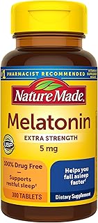Nature Made Melatonin 5mg Extra Strength Tablets, 100% Drug Free Sleep Aid, Sleep Supplements for Adults, 300 Tablets, 300...
