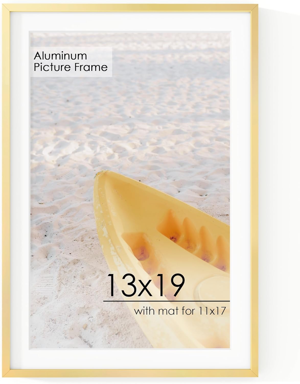 13x19 Metal Picture Frame for Wall With Mat for 11x17, 13''x19'' Aluminum Photo Frames With Tempered Glass for Home Decor, Minimalist Modern Poster Frame Horizontal And Vertical Formats, Gold Gold 13''x19''-1P Real Glass