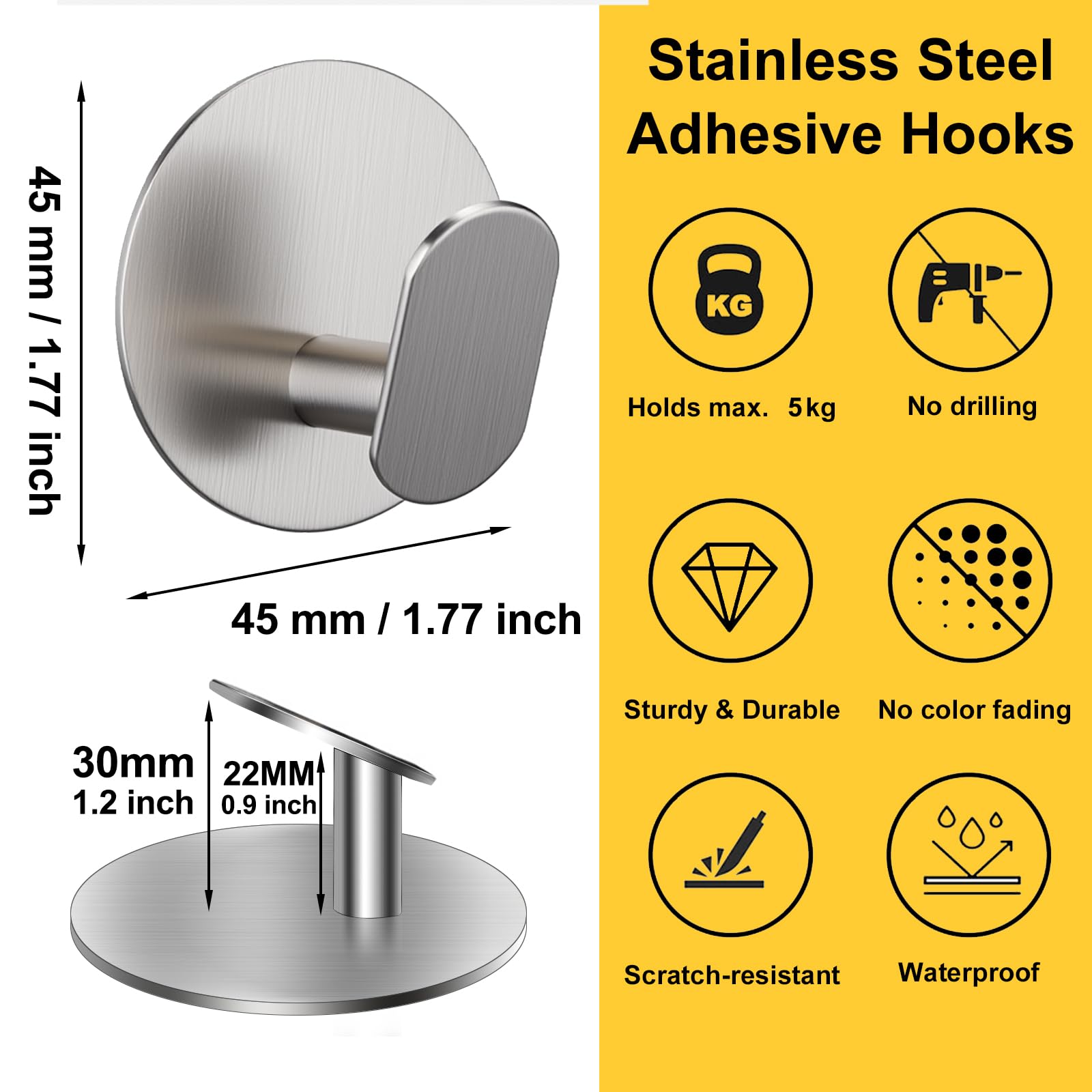 Ganci Adesivi 4 Pezzi Portasciugamani in Acciaio Inox Rotondo Gancio Appendiabiti Attaccapanni Muro Gancio Appendi Accappatoio Appendiabiti Impermeabile Antiruggine per Bagno e Cucina, Argento