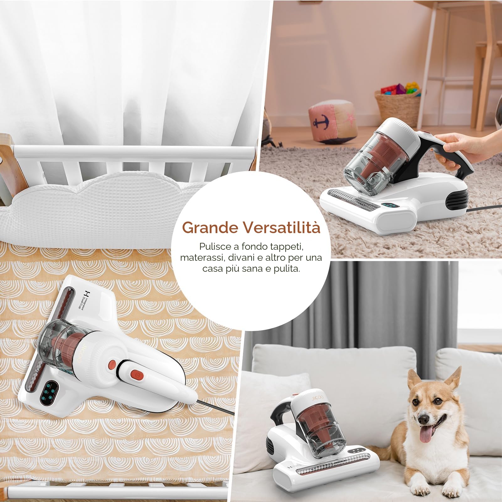 JIGOO Aspirapolvere per materassi J200, 500 W, 13 KPa, UV-C con tecnologia ad alto riscaldamento, anallergico (con cavo, 120 V)