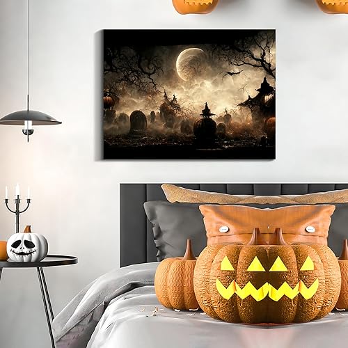 Miniatura 5 de Denozer - Lienzo decorativo de pared de Halloween, imágenes de Halloween, decoración de pared, póster espeluznante de Halloween, espeluznante casa