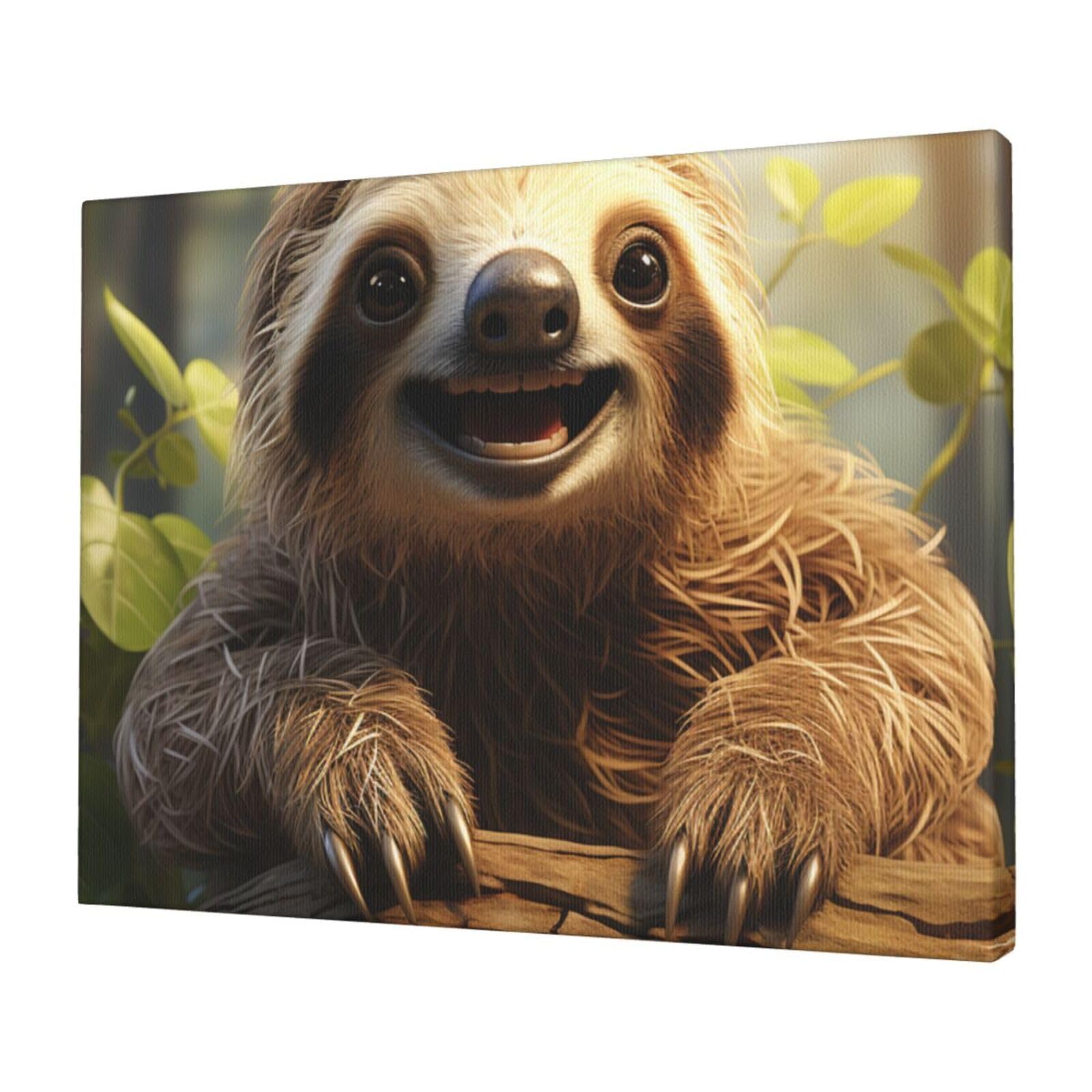 KLOPH Cartoon sloth Canvas Wall Art for Living Room 12"x16" Modern Artwork Painting for Bathroom Hanging Canvas Prints Aesthetic Wallart for Bedroom Kitchen Office Wall Decor