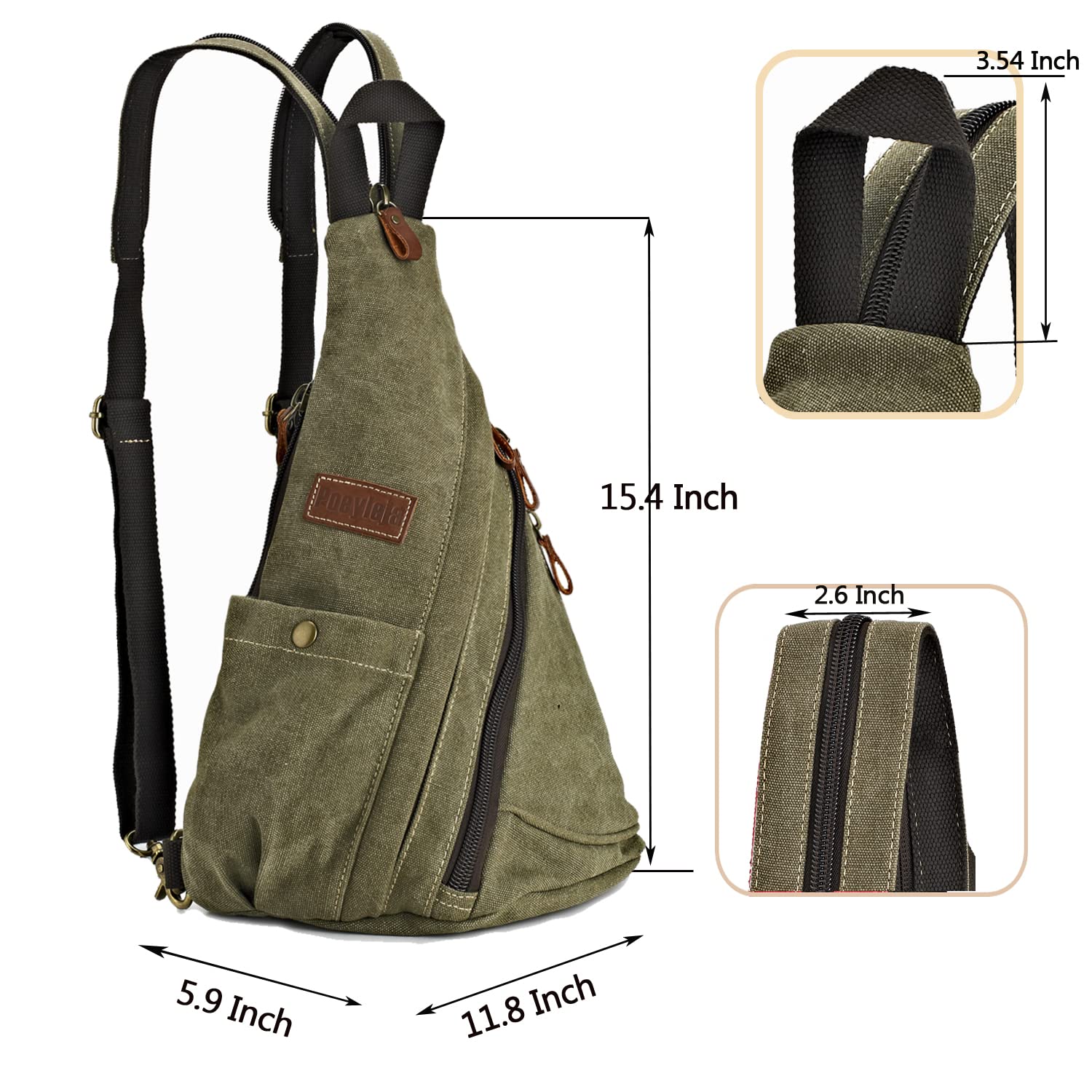 Poeyleja Zaino Monospalla Crossbody Sling Bag Borsa a Tracolla in Tela Casual Daypack Borse a spalla Zaino per Uomo Donna Outdoor Ciclismo Escursionismo Viaggi (Army Green)