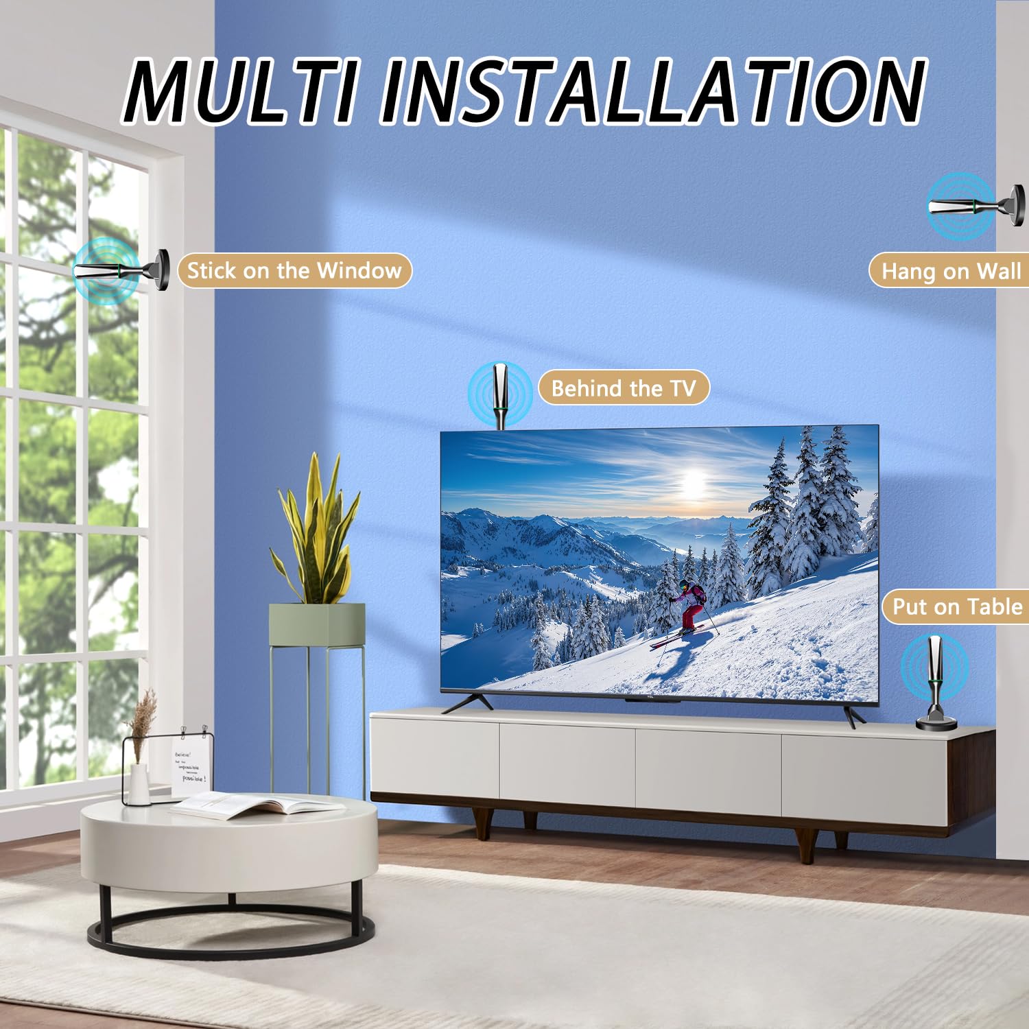 Antena digital para TV inteligente en interiores, base magnética fuerte y antena de TV de hoja de hierro para interior para una fácil instalación, antena HD de recepción de largo alcance para