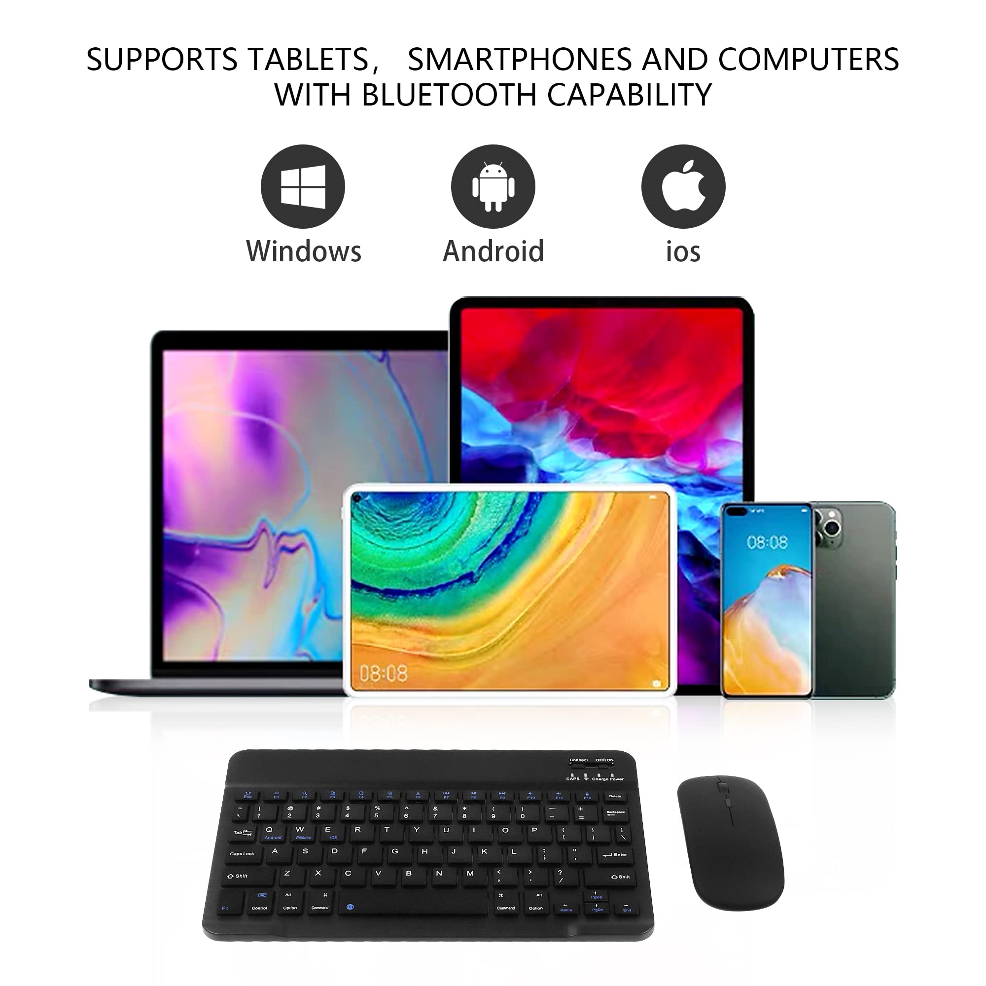 Ultra-Slim Bluetooth Keyboard and Mouse Combo, Rechargeable Portable Compact Wireless Mouse Keyboard Set for PC Computer Tablet Laptop iPad Smartphone, for Windows Mac iOS Android (Black)