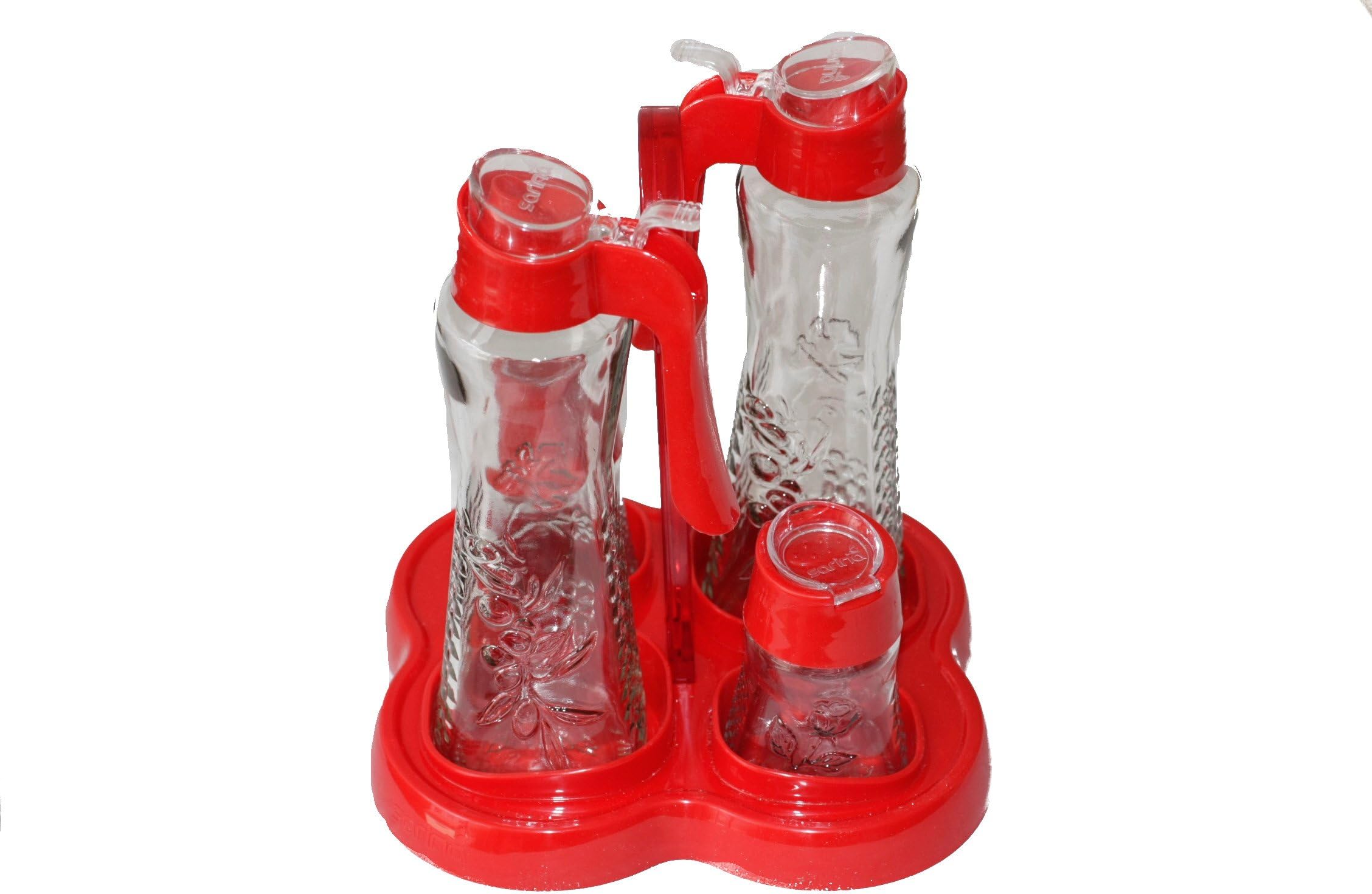 Vinegar and oil dispenser 5pcs. Set salt and pepper red