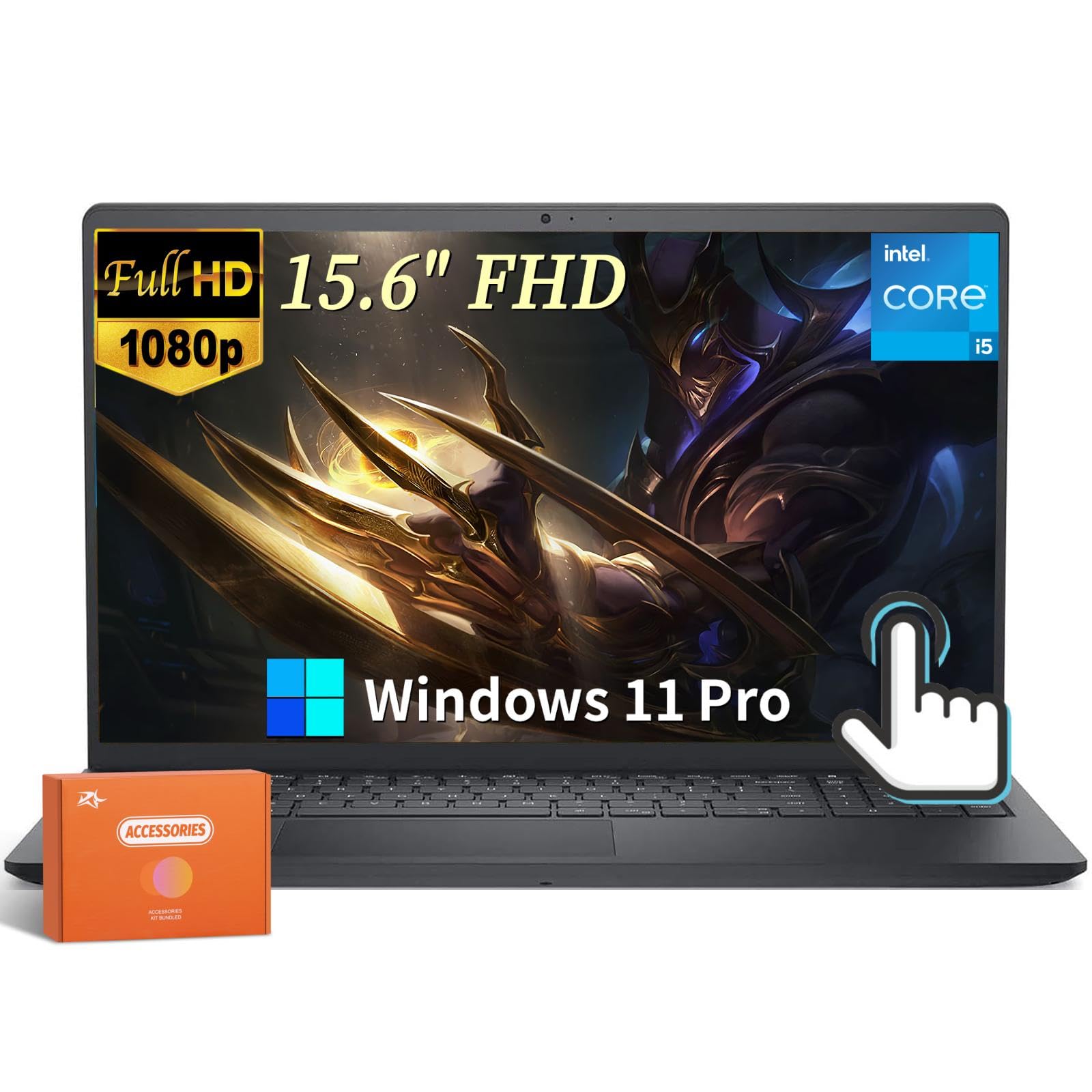 Dell Inspiron 15 Touchscreen Laptop Computer, Office Lifetime Office & Win 11 Pro, 15.6" FHD Display, Intel 10-Core i5-1235U, 16GB RAM, 512GB SSD,