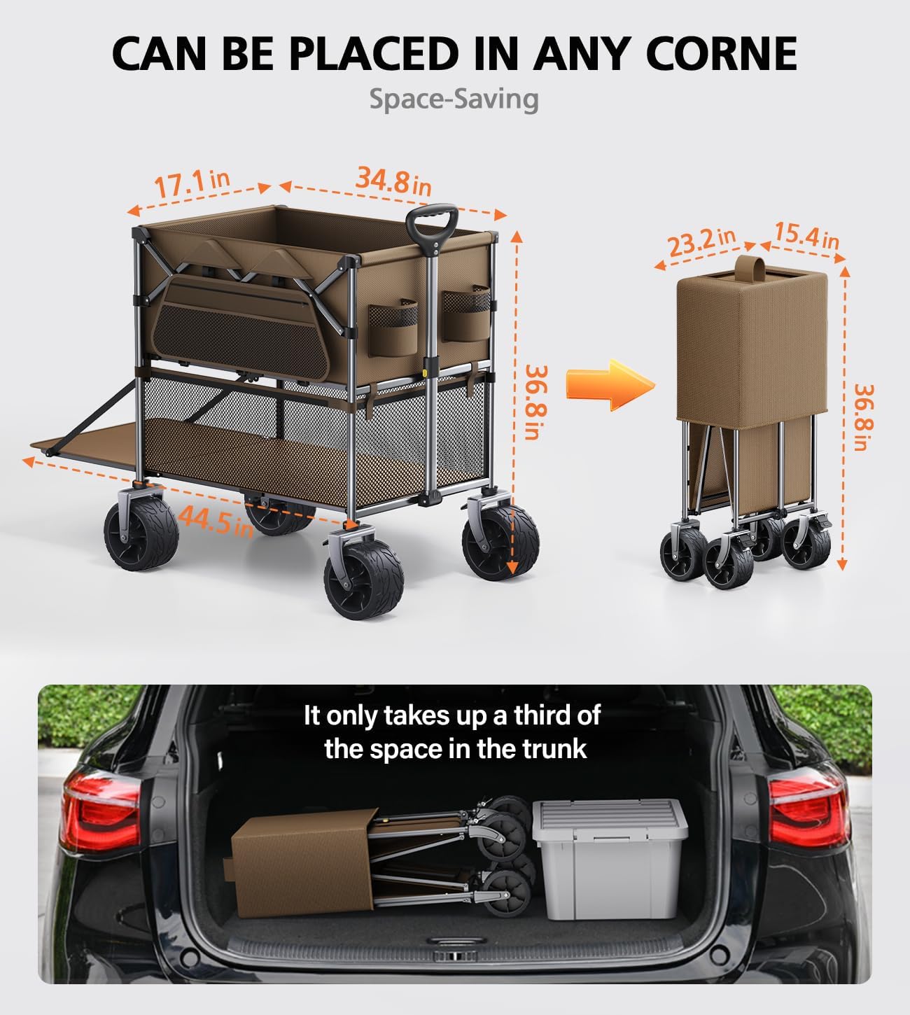 Foldable Wagon Cart,Everyfun 480Lbs Double Decker Wagon,Beach Carts with Big WheelsSide PocketDustbag,Large Capacity Folding Wagon for Shopping,Garden,Camping,Fish,New Wave Sports Wagon-Grey