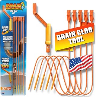 FlexiSnake Drain Weasel 18-Inch Sink Snake Hair Clog Remover - 5 Disposable Wands, Micro-Hooks, Made in USA, Bathroom Tub Shower Cleaner