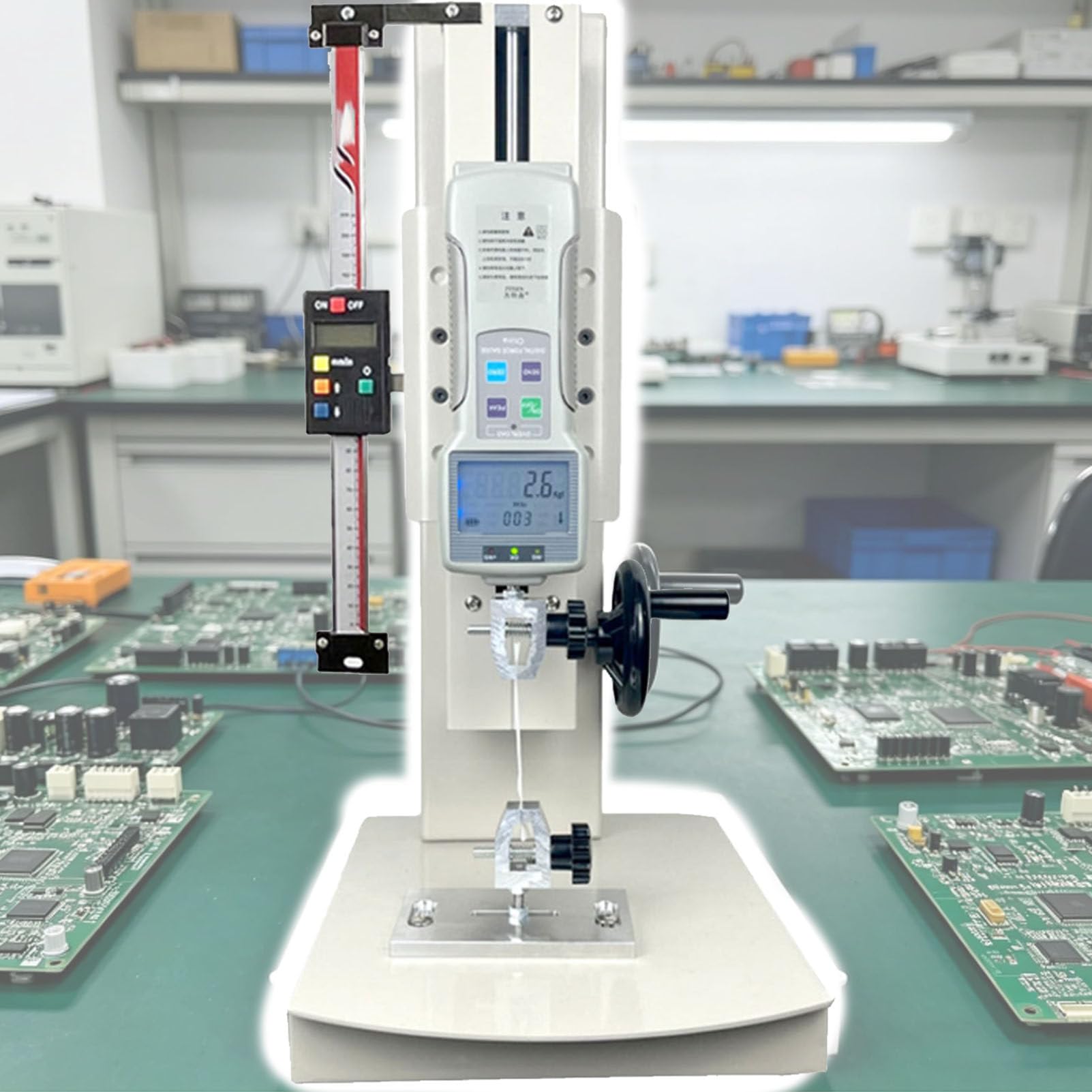 Digitale Zugprüfmaschine 10–2000 N, handkurbelbetriebener vertikaler Zugprüfstand, 270 mm Hub, mit 5 Sonden, Ausgabefunktion/Handradbedienung/übersichtliches Display, für Textilien 2000N+Ruler