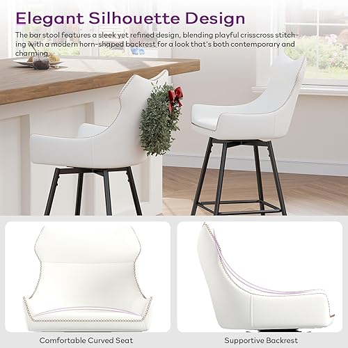 Miniatura 4 de TYBOATLE Juego de 4 taburetes de bar giratorios de cuero con respaldo alto de 26 pulgadas, taburetes de bar de altura con patas de metal, taburetes