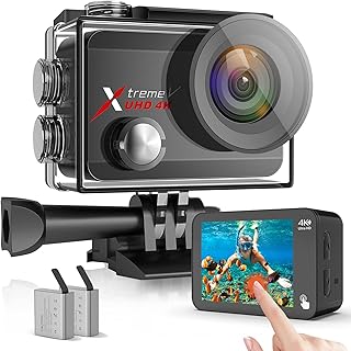 4K Action Camera 20MP WiFi Waterproof Camera, EIS Touch Screen Sports Cam, PC Webcam, 170° Wide Angle 40M Underwater Camera Camcorder with 2 Batteries and Accessories