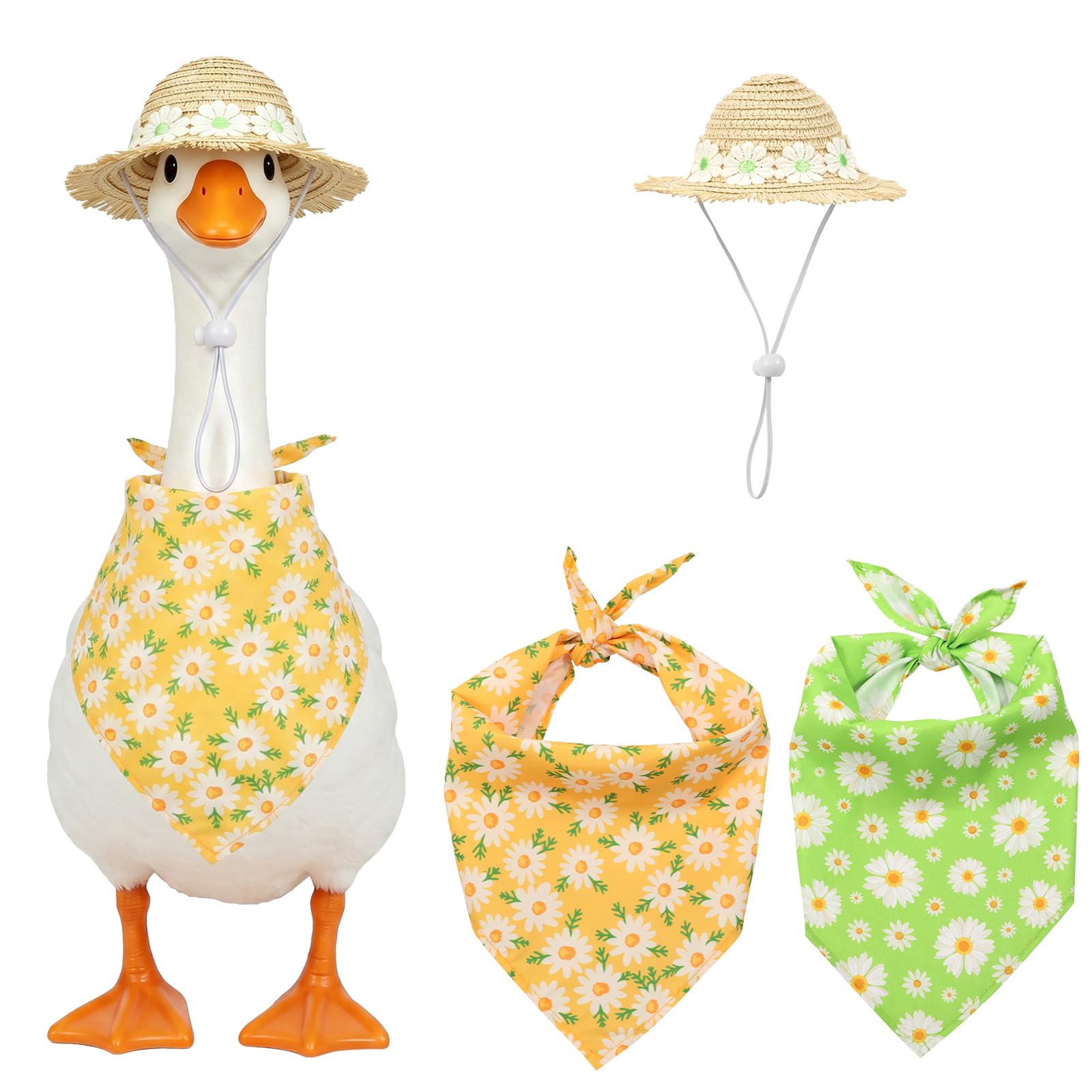 YJQXMYU 3Pcs Porch Goose Outfits Hawaiian Summer Goose Clothes Set with Straw Hat and Scarf for 23in Lawn Statue for Yard Lawn Outdoor Garden Patio(01)