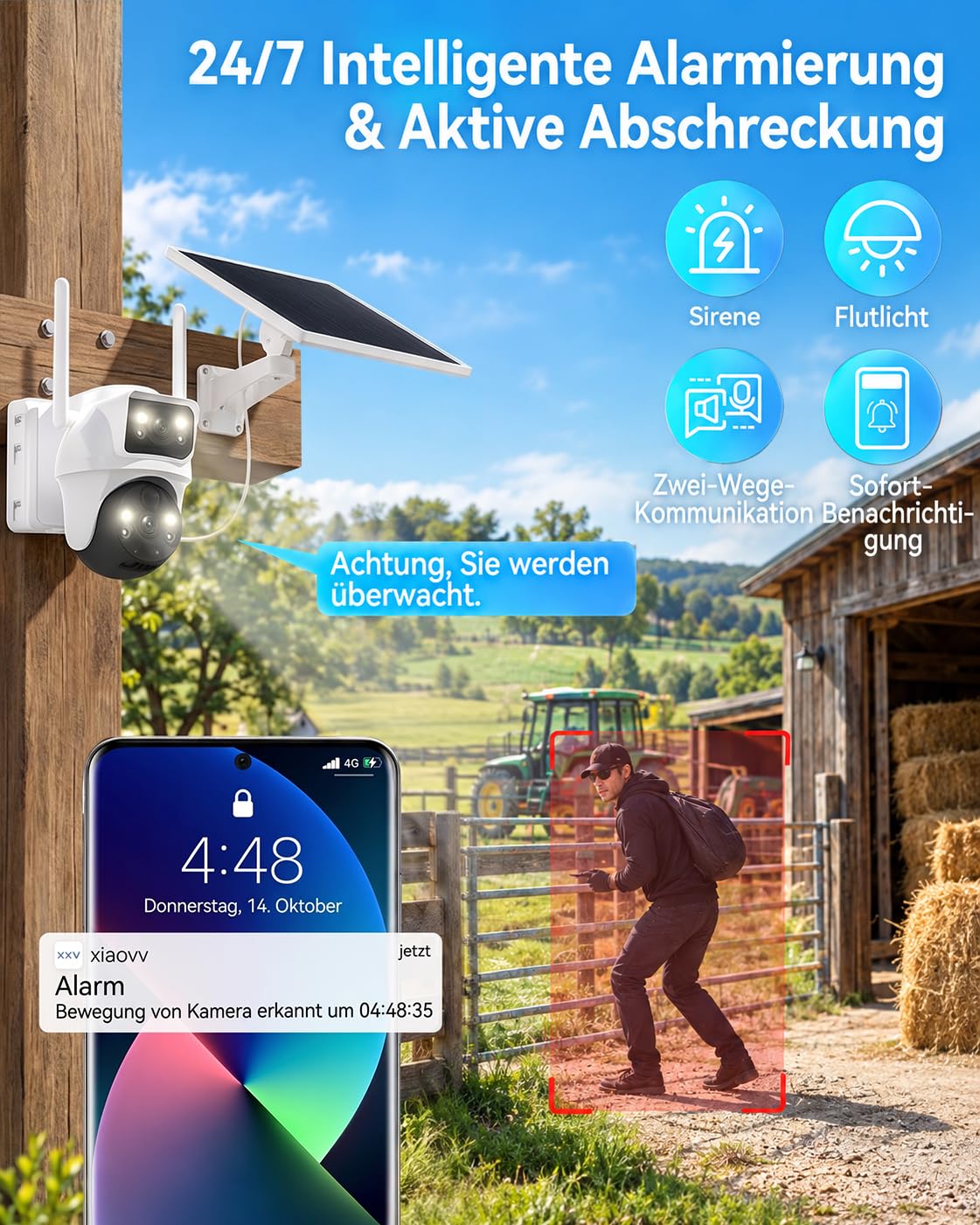 XIAOVV 4G LTE Überwachungskamera Aussen mit SIM Karte Ohne WLAN Solar