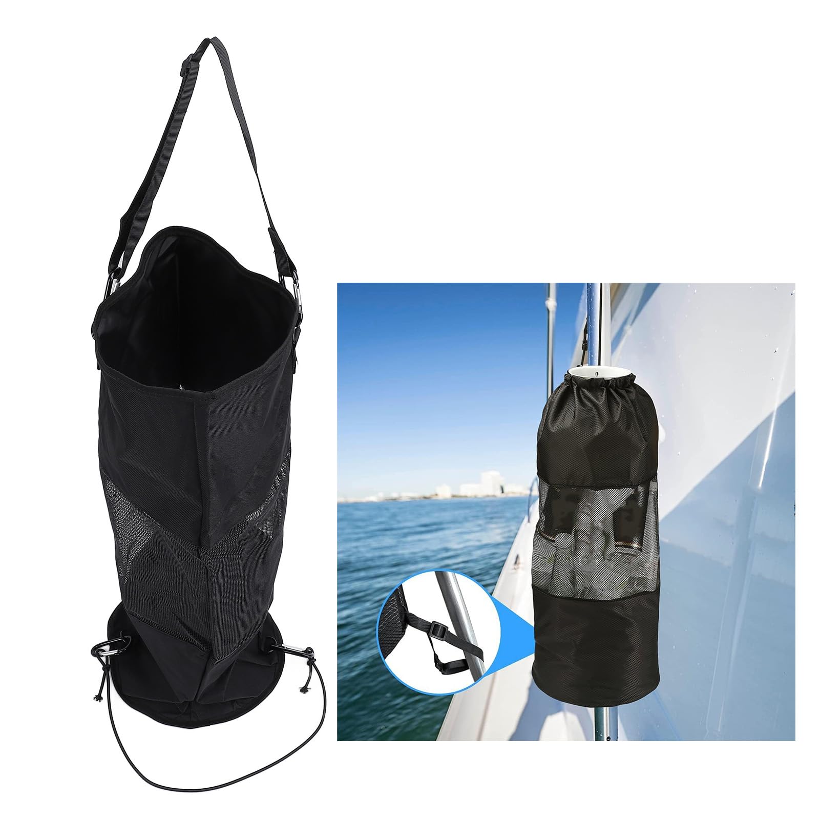 Yunseity Boat Trash Bag, Reusable Nylon Oxford Cloth Boat Garbage Container for Fishing Outdoor Camping Basketball (Black)