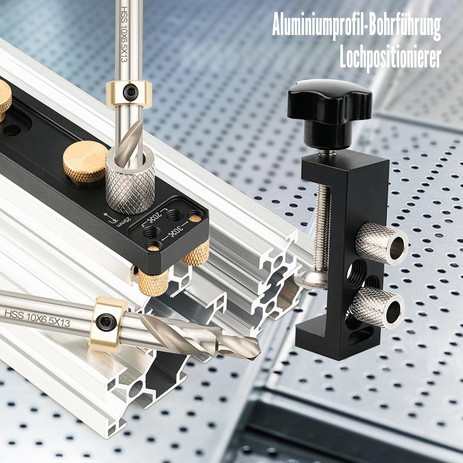 Aluminium-Profil-Bohrvorrichtung mit Profilstanzer, Aluminium-Profil-Stanzhilfswerkzeug, passend für 2020, 2040, 3030, 3060 Profile, Holzbearbeitungsführung, Positionierung