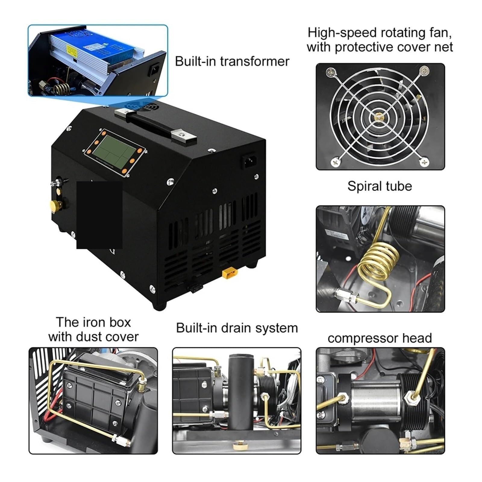 Pompka Powietrza, Pompa Inflacyjna LCD 12 V 4500 Psi 300 Barów, Chłodzona Powietrzem, Wysokociśnieniowa, Elektryczna