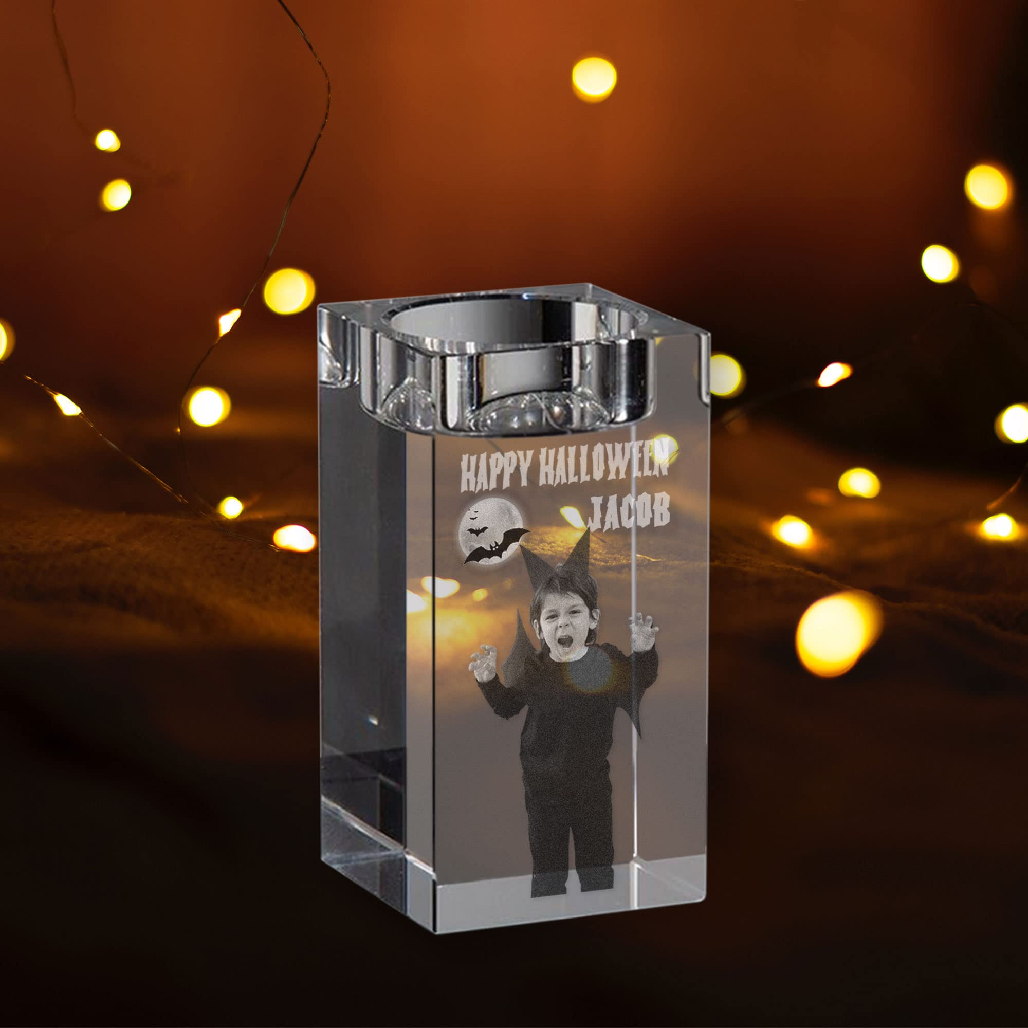 Tealight Candle Holder Personalized Gifts with Engraved Photo and Message Crystal Holder Home Decor for Housewarming Party, Memorial Gifts for Loved One or Pets 4 Inches