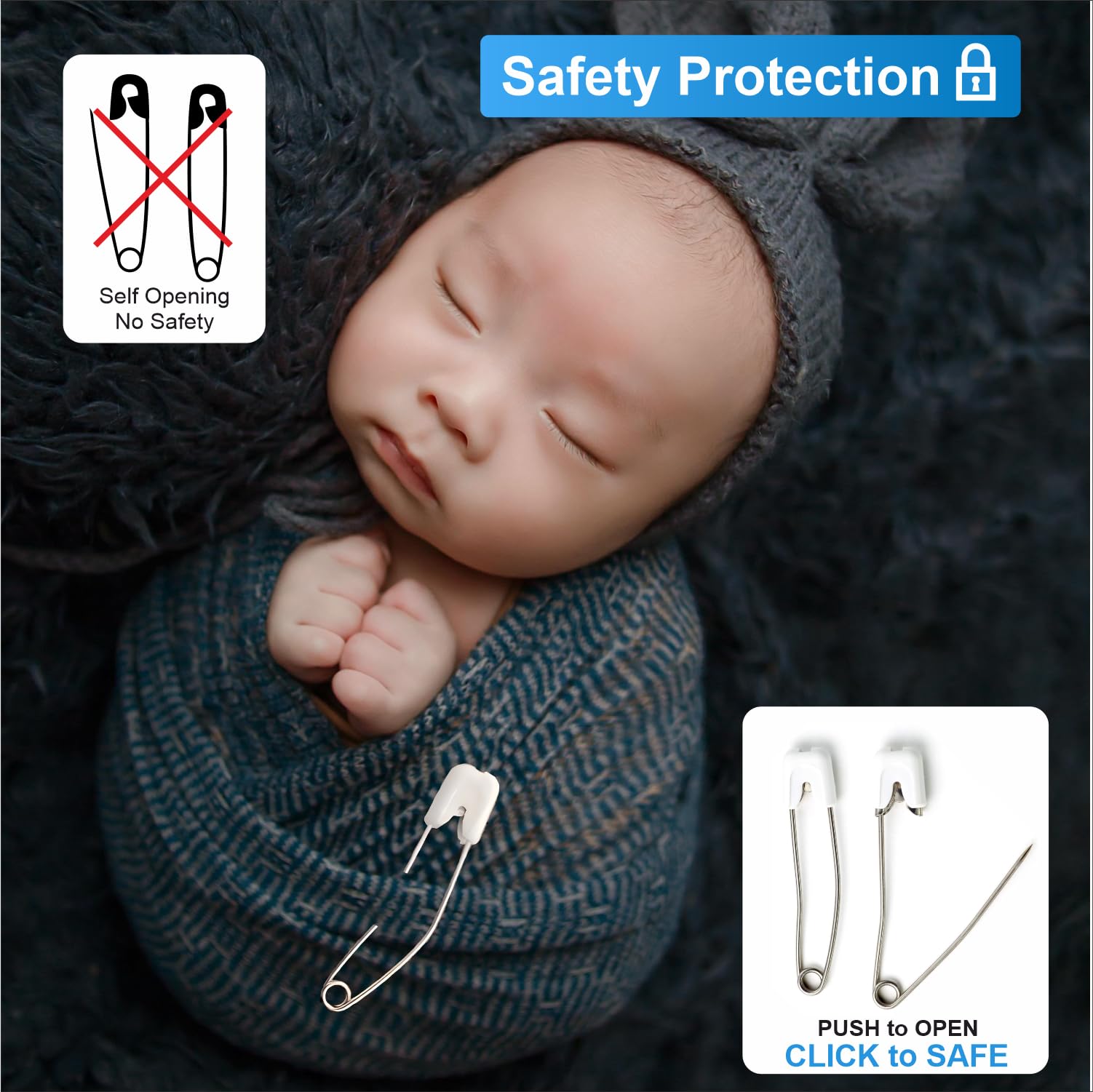 Sachverständigen-Zubehör® Épingles de sûreté bébé [Safety épingles à Couches] Blanc Grand 58 mm 20 pcs | Acier Inoxydable pour Enfants | Couches lavables avec Fermeture sécurisée