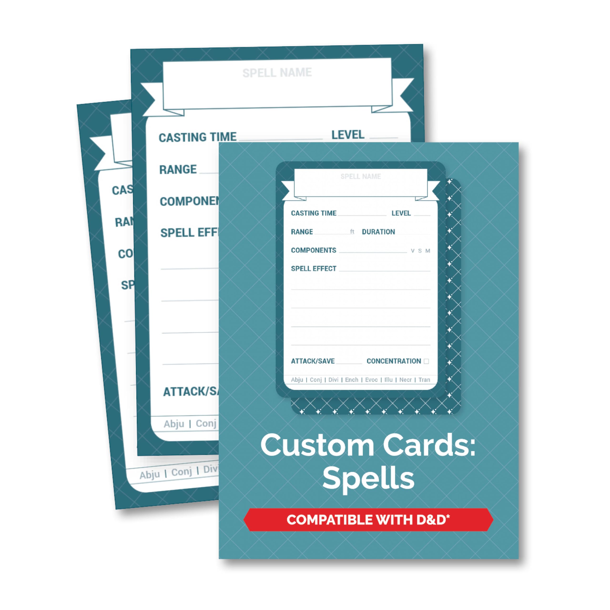 Roll & Play Press TTRPG 50 Fill-in Custom Cards Spells, Blue and White, 2.2 cm x 6.5 cm x 9 cm