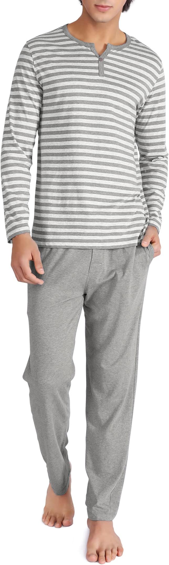 DAVID ARCHY Men's Combed Cotton Soft Sleepwear Long Sleeve Top and Bottom Pajama Set Short Sleeve Set