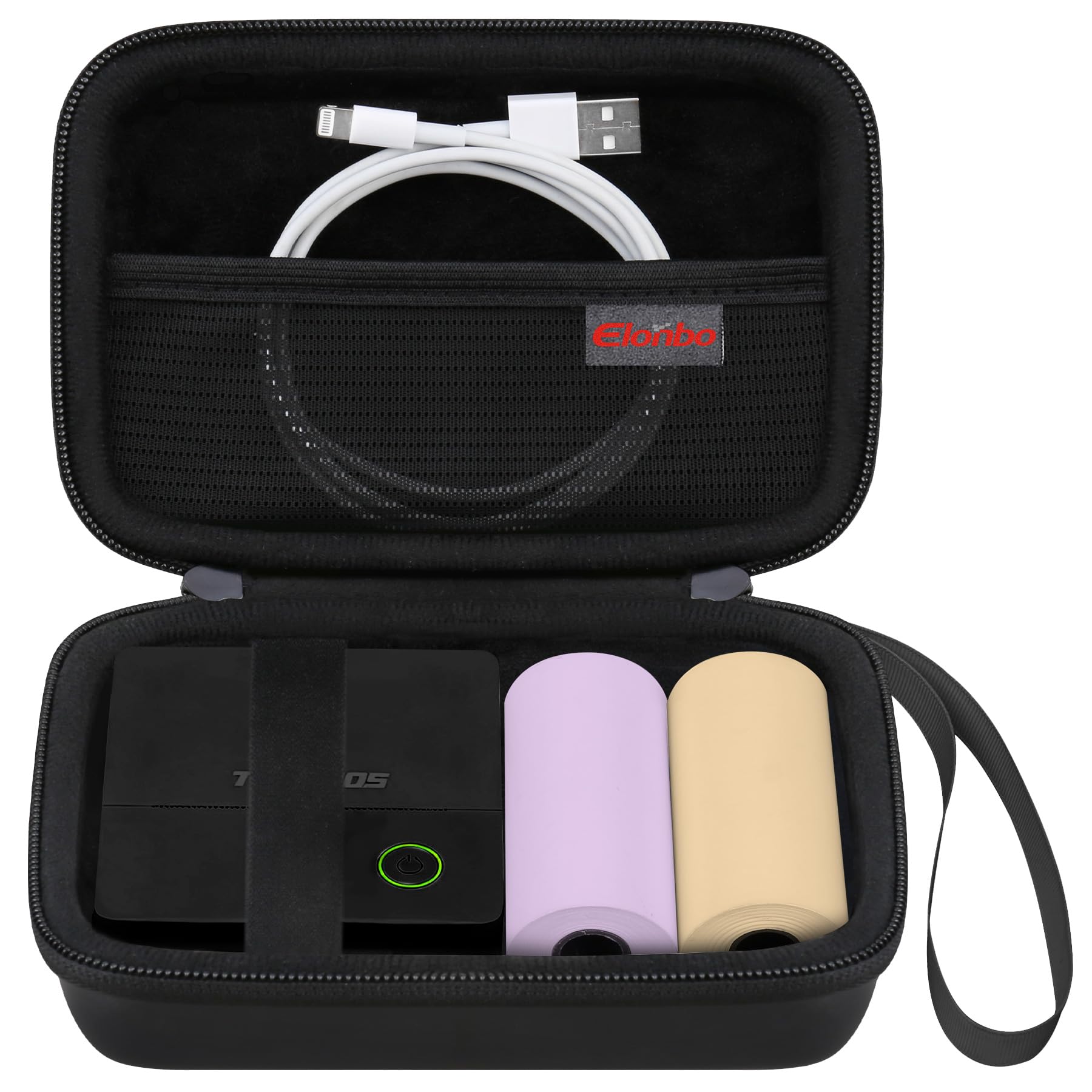 Elonbo Carrying Case for Phomemo M02 Label Maker, Pocket Printer Mini Sticker Printer Bluetooth Inkless Thermal Photo Printer Travel Bag, Label Printer Storage Holder, Mesh Pocket Fits Label Paper