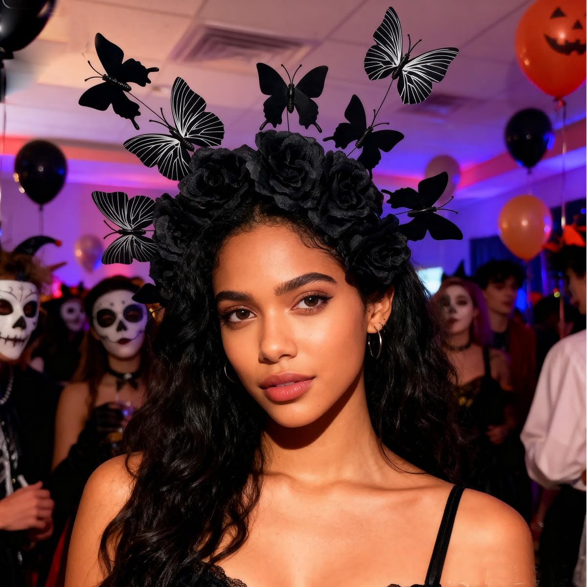 Taodyans Halloween Headband Flower Crown Headpiece Day of the Dead Costume for Women Party Cosplay Gothic Headwear Accessories (Butterfly) - Image 4