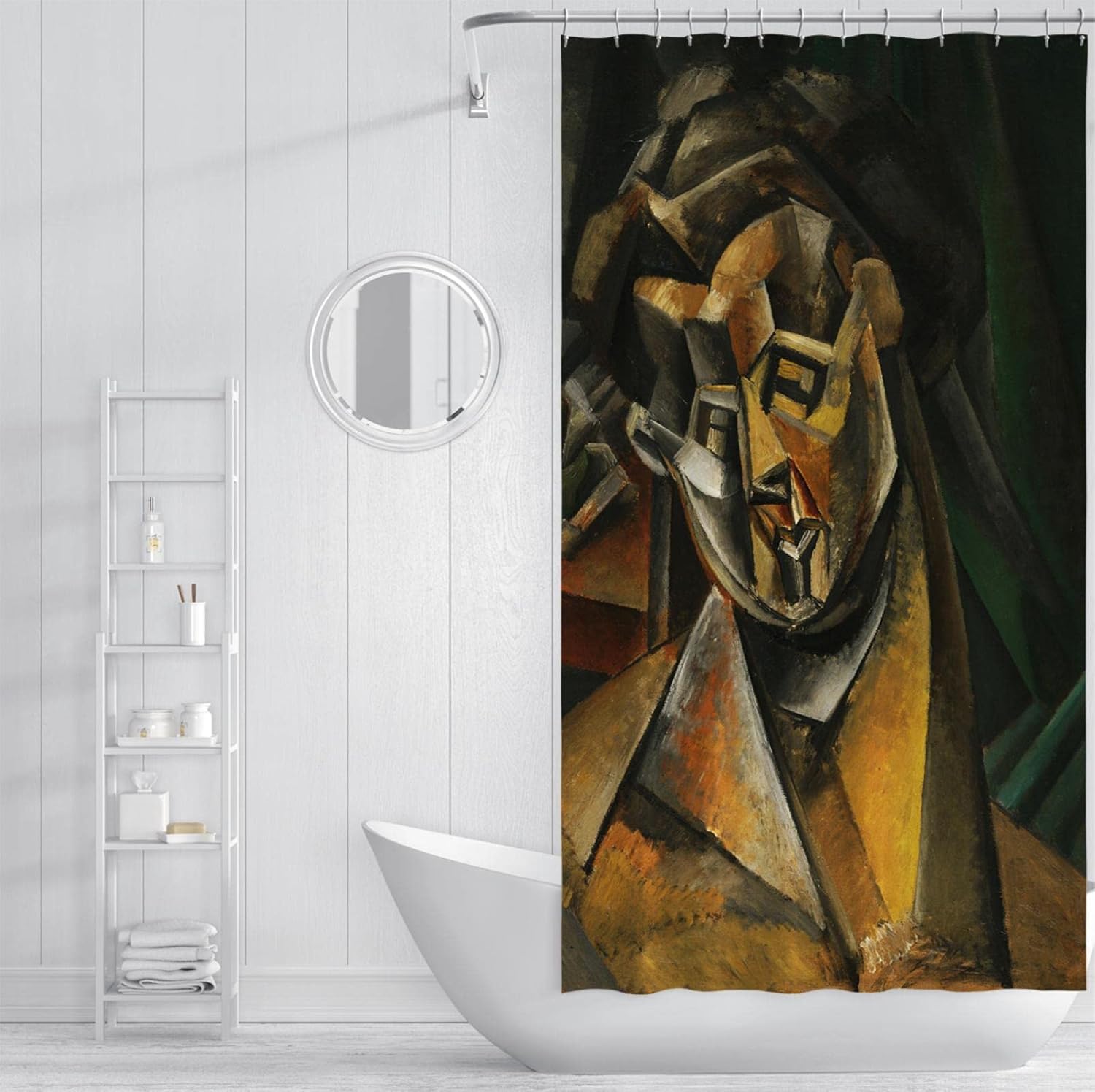 Picasso Shower Curtain Liner Geometric Woman with Pears Shower Curtains with Hooks Waterproof Bath Curtains for Farmhouse Bathroom Decor W78 x L78(in)