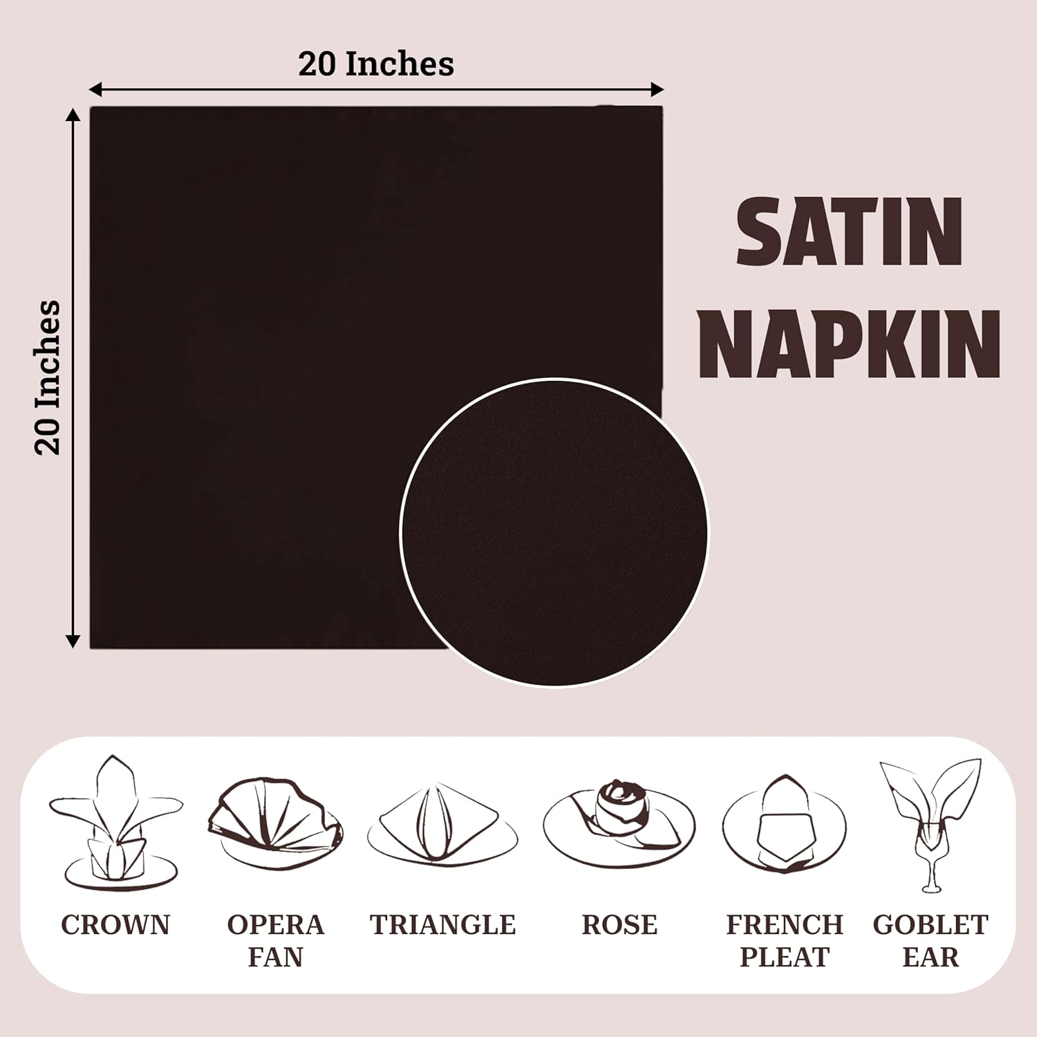 MDS Pack of 150 Satin Napkins 20 x 20 Inch Square Dining Table Napkins Soft Silky Sateen Dinner Cloth Napkin Handkerchief for Wedding Party Banquet Home Restaurant Bistro Decoration - Coffee