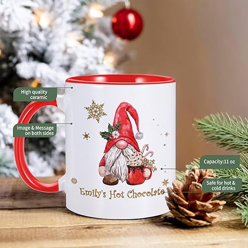 Miniatura 4 de Taza de Navidad personalizada con nombre personalizado, taza de café de Navidad divertida con gnomo de Papá Noel, taza de té de cerámica de 11