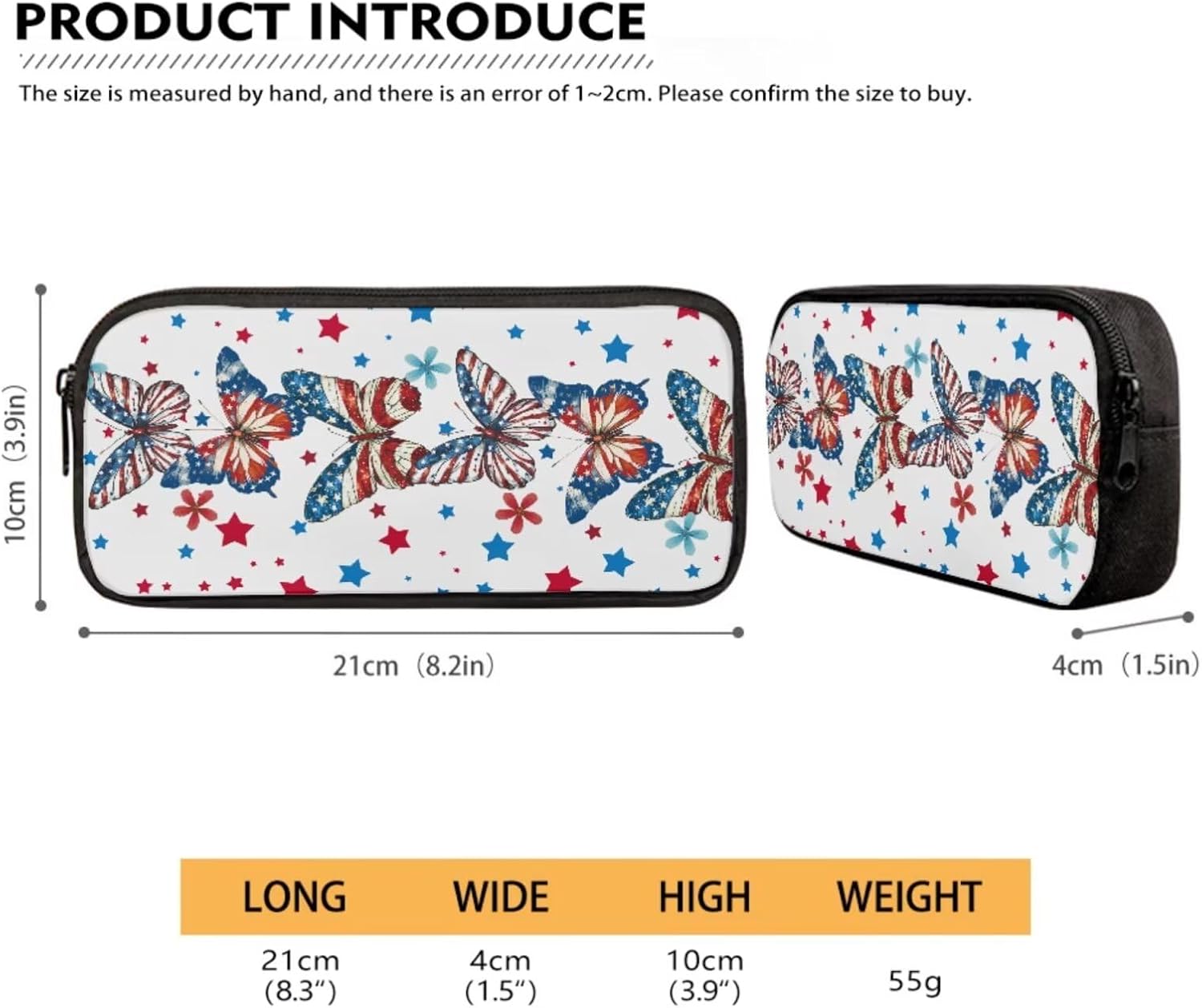 Xoenoiee American Flag Butterfly Pattern 3Pcs Bookbag+Lunch Box+Pencil Bag for Students 17in Large School Bag Backpack Set for Boys Girls Back To School