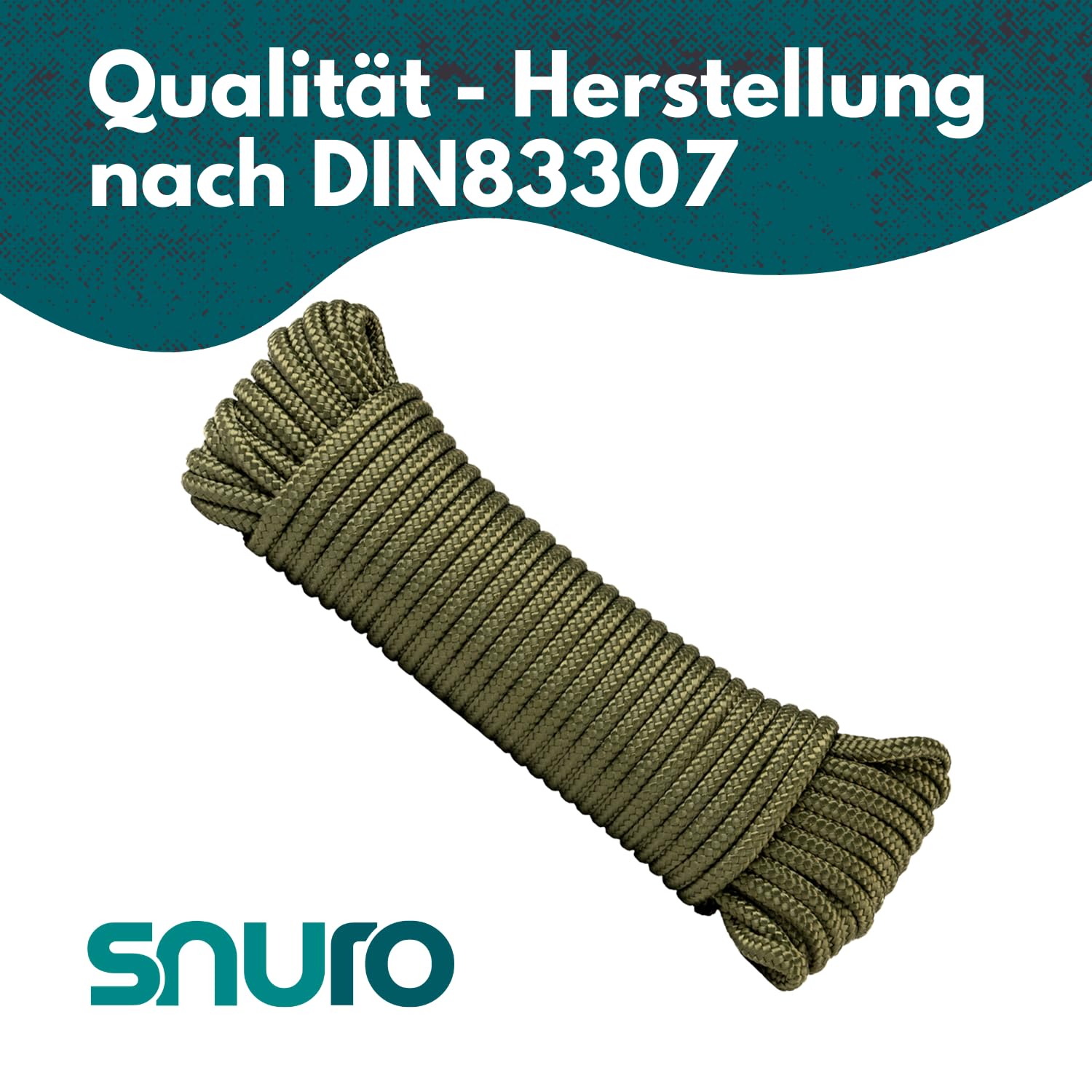 Polyesterseil (6mm, 20M, Khakigrün) - Geflochtenes Polyester - Stark, wetterfest und vielseitig - Witterungsbeständiges Seil ideal für Outdoor & Survival zum Befestigen - Bruchkraft 602kg