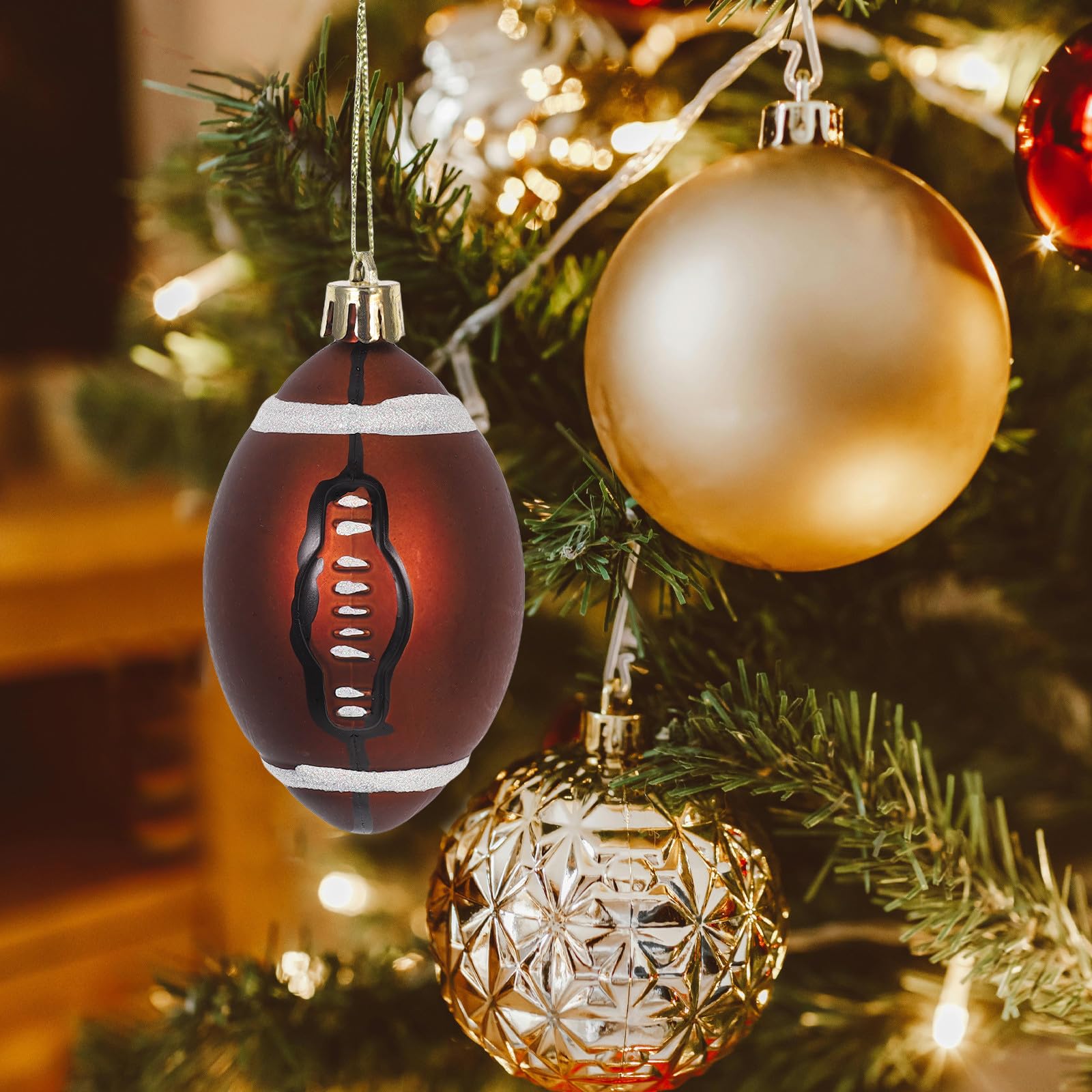 PACKOVE Rugby 6cm Große 6 Stück aus Bruchsicherem Kunststoff Weihnachtskugeln Christbaumkugeln für Weihnachtsbaum und Hochzeitsdekoration