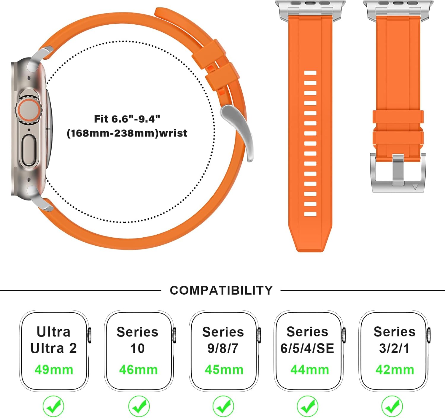 Anlinser Bands Compatible with Apple Watch Ultra 3/2/1 Band 49mm 46mm 45mm 44mm 42mm for Men, Rugged Silicone Sport Strap with Metal Connector for iWatch SE Series 11 10 9 8 7 6 5 4-1 (Orange)