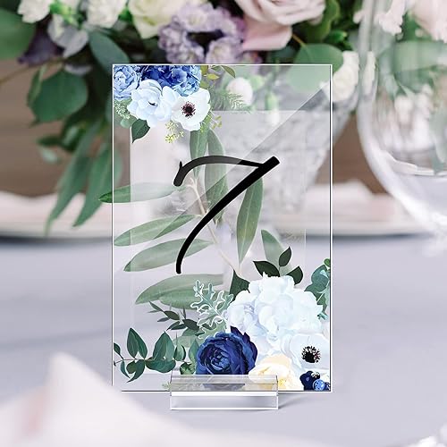 Miniatura 6 de 12 tarjetas de acrílico transparente con 12 soportes acrílicos, números de mesa de boda con soporte acrílico, tarjetas de nombre de mesa, platos