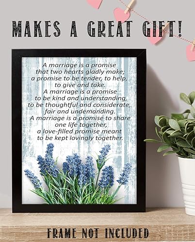Miniatura 5 de Romántico, con texto en inglés "A Marriage is a Promise." Staying Together, aspecto vintage de madera con flores de lavanda azules y palabras