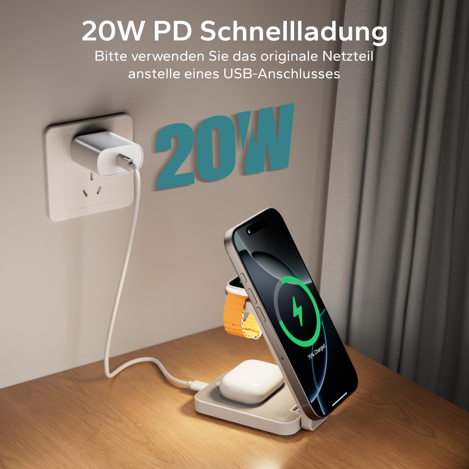 eazpower Magsafe - Estación de Carga para Apple Watch y iPhone 3 en 1, Plegable, estación de Carga inalámbrica para iPhone, Cargador Magsafe para múltiples Dispositivos, portátil y portátil
