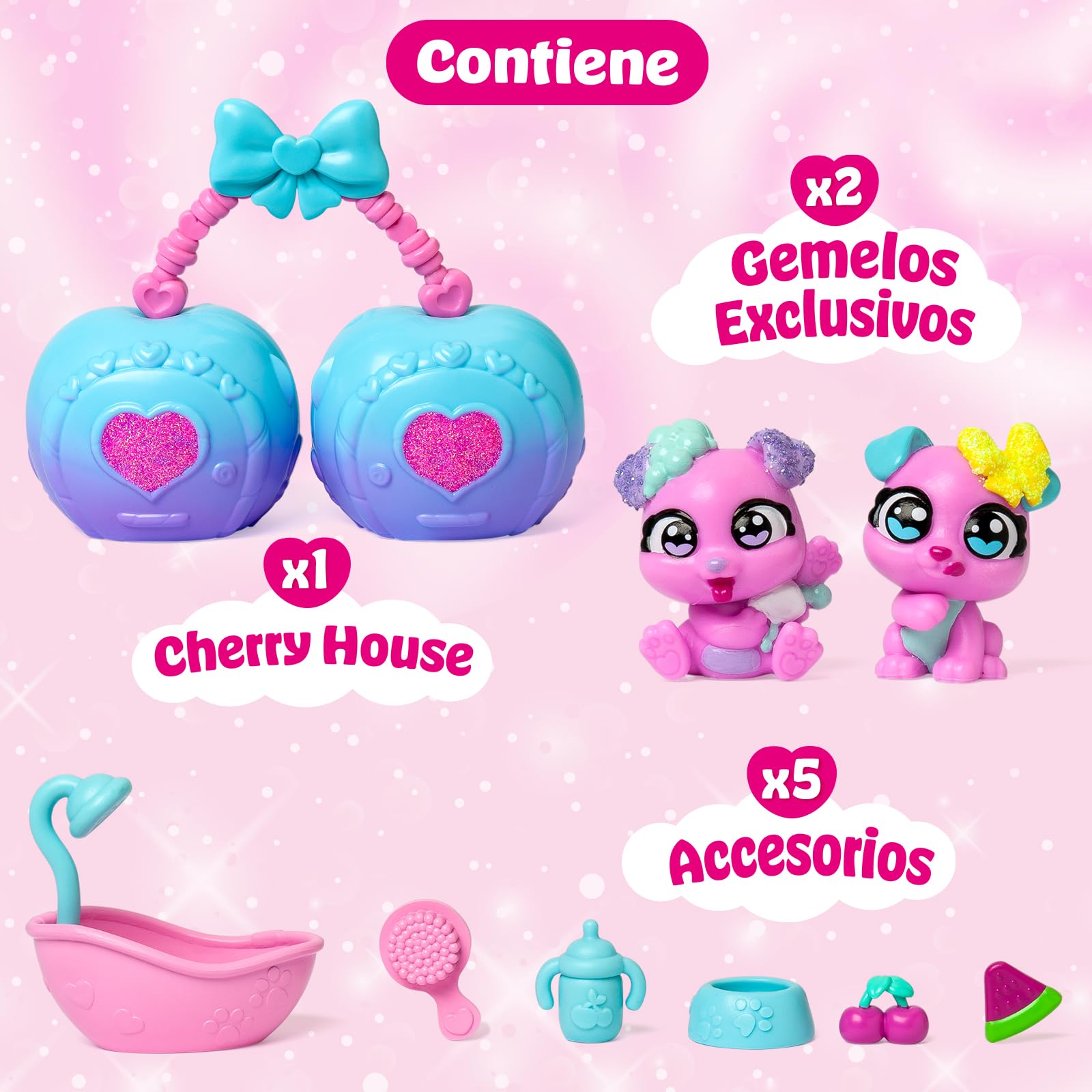 Cherry Pets – Cherry House Puppy Twins. Casita en Forma de Cereza: Incluye 1 Cherry House, 2 Gemelos exclusivos y 6 Accesorios — view 3