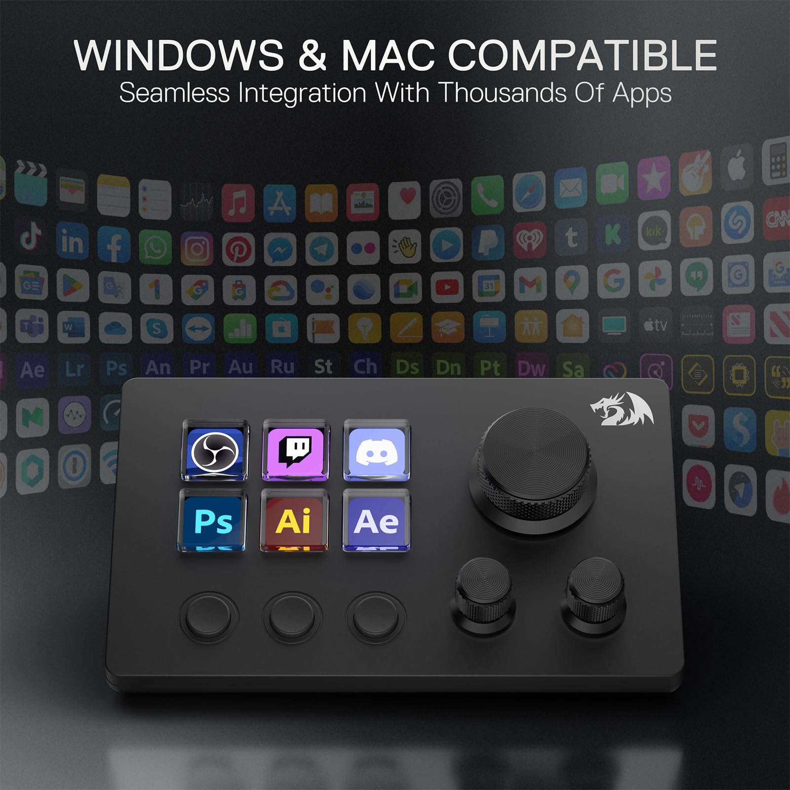 Redragon SS551 Stream Controller– All-in-One-Makro-Pad, LCD-Tasten und Drehregler, Stream-Station für Content-Ersteller, Streaming, Gaming – kompatibel mit PC und Mac