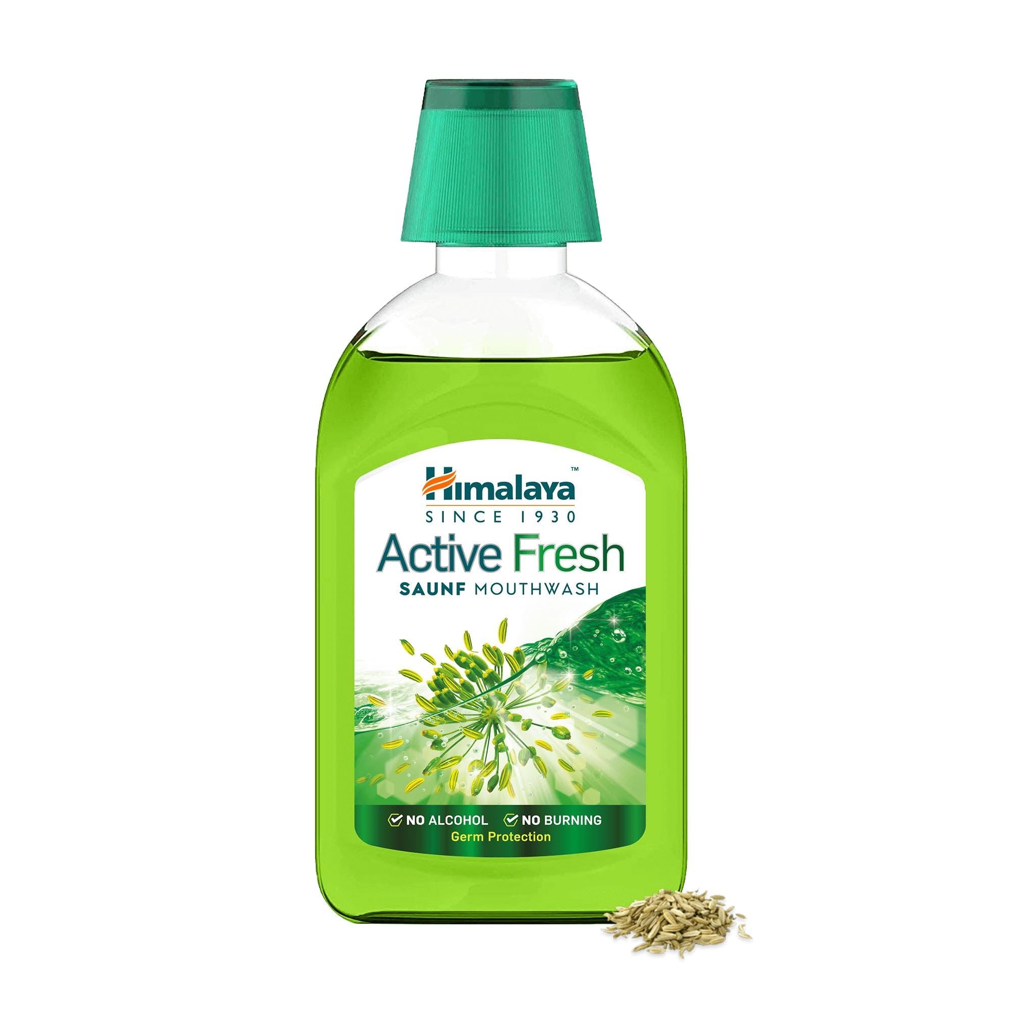 Himalaya Active Fresh Saunf Mouthwash 215ml -No Alcohol- Removes 99.9% Germs,12hr Germ Protection
