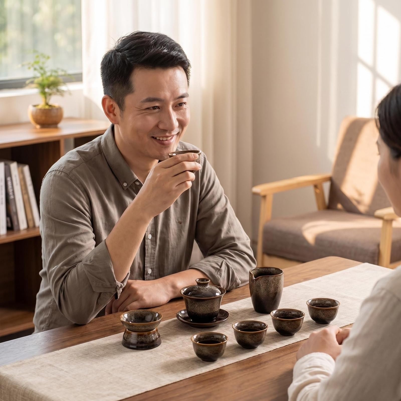 Gongfu zestaw do herbaty, 9-częściowy ceramiczny zestaw do herbaty dla dorosłych z Gaiwan, kubek Fair, sitko do herbaty i 6 filiżanek, tradycyjna chińska ceremonia parzenia herbaty niezbędna