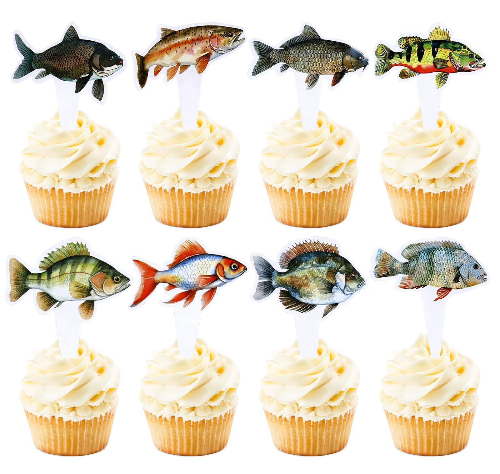 Blumomon 32 Pieces Fish Cupcake Topper Jungle Safari Animals Cake Decoration Animal Figure Cake Toppers Picks for Baby Shower Children's Birthday Party Supplies