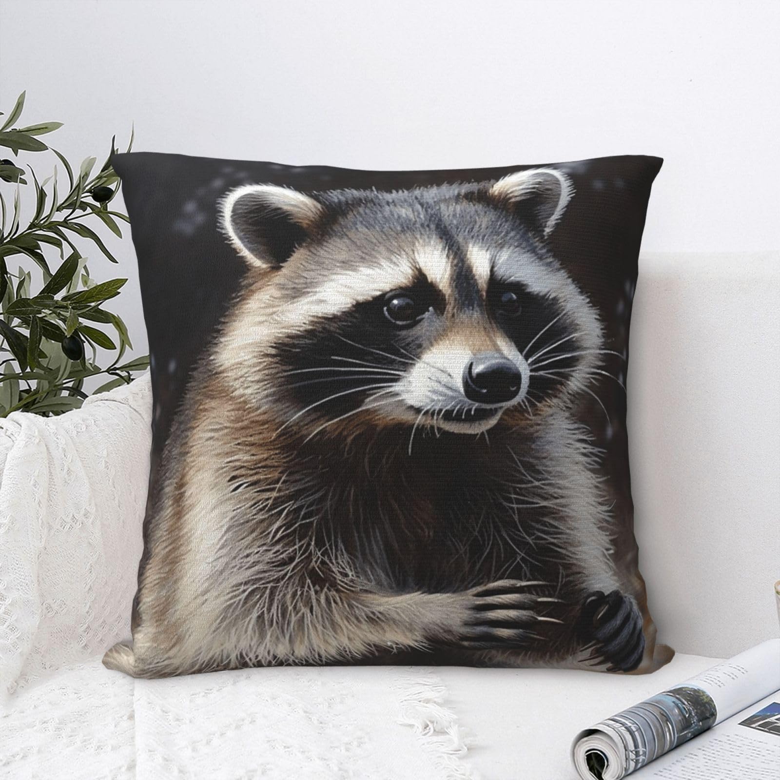 FodPand Luxury Velvet Throw Pillow Covers 18"x18" Super Soft Decorative Pillow Cases - Raccoon Pillowcases Modern Lumbar Cushion Cases for Couch Sofa Bed Pillow Shams